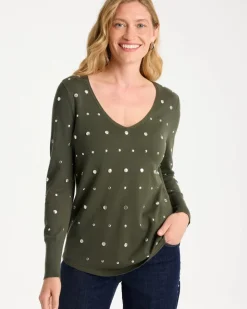 Ella Embellished V-Neck Pullover Sweater