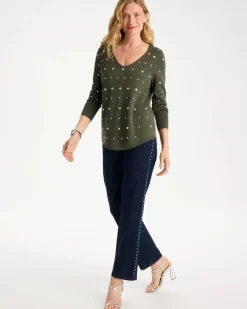Ella Embellished V-Neck Pullover Sweater