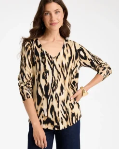 Ella Ikat Print V-Neck Pullover Sweater
