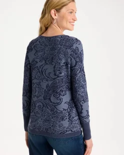 Ella Jacquard V-Neck Pullover Sweater