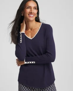 Ella Tipped V-Neck Pullover Sweater