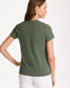 Embellished Cotton Stretch Cap-Sleeve Tee