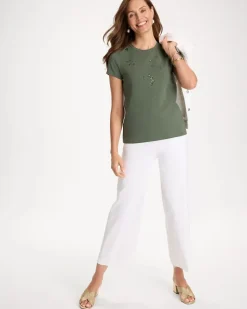 Embellished Cotton Stretch Cap-Sleeve Tee