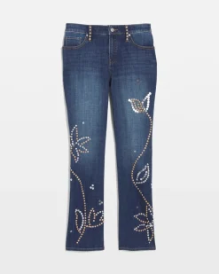 Embellished Girlfriend Cropped Flared Jeans