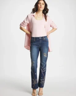 Embellished Girlfriend Cropped Flared Jeans