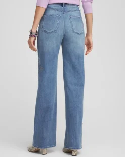 Embellished High Rise Wide Leg Jeans