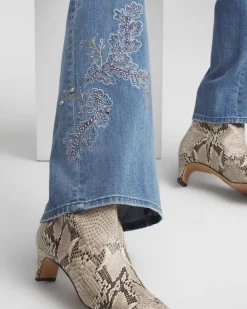 Embellished High Rise Wide Leg Jeans