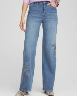 Embellished High Rise Wide Leg Jeans