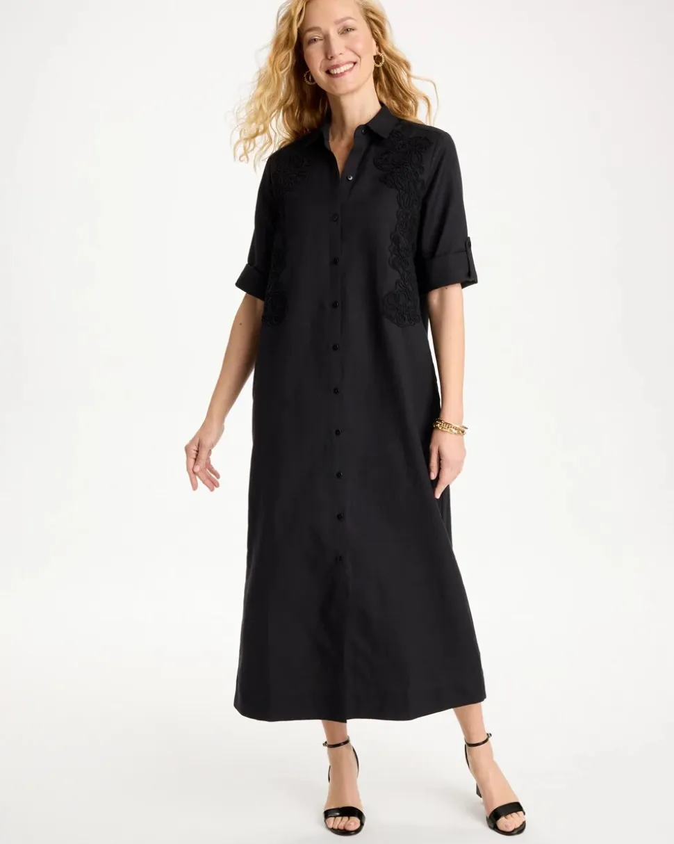 Embellished Linen-Cotton Shirtdress