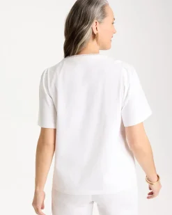 Embroidered Button-Front Tee