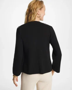Embroidered Crewneck Cardigan Jacket