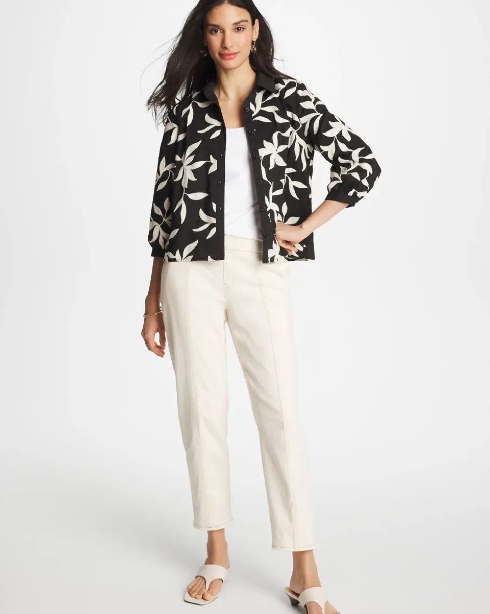 Embroidered Cropped Collared Shirt