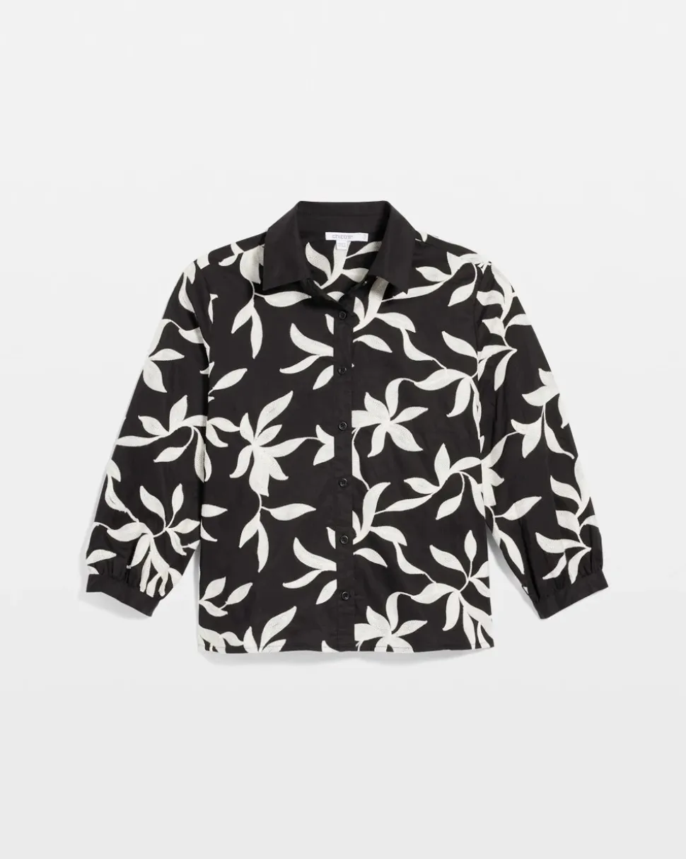 Embroidered Cropped Collared Shirt