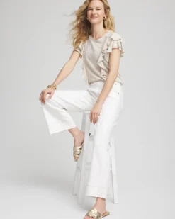 Embroidered Flutter-Sleeve Tee