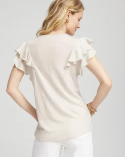 Embroidered Flutter-Sleeve Tee