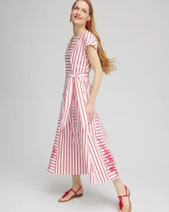 Embroidered Godet Striped Maxi Dress