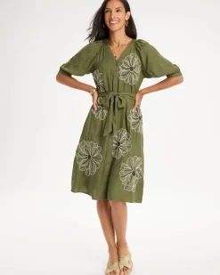Embroidered Jacquard Belted Dress