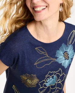 Embroidered Linen Dolman Tee