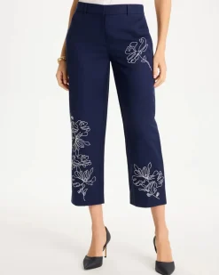 Embroidered Linen Fly Front Pants