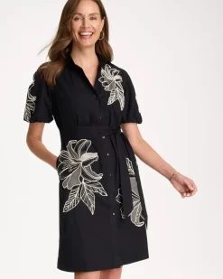 Embroidered Poplin Cotton Belted Dress
