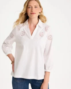 Embroidered Poplin Cotton Popover Shirt