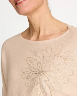 Embroidered 3/4 Sleeve Sweater