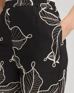 Embroidered Wide-Leg Cropped Pants
