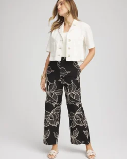 Embroidered Wide-Leg Cropped Pants