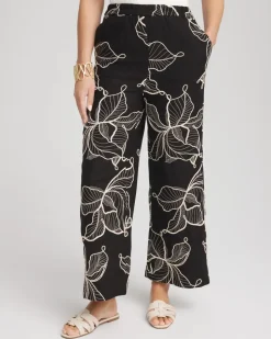 Embroidered Wide-Leg Cropped Pants