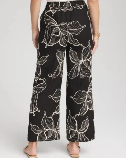 Embroidered Wide-Leg Cropped Pants