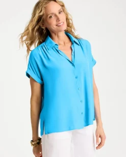 Faux Silk Collared Top