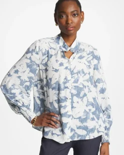 Faux Silk Mockneck Blouse