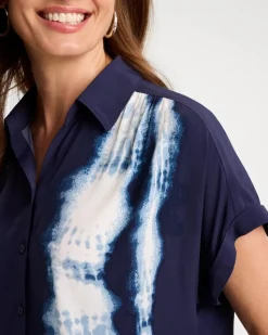 Faux Silk Tie-Dye Colorblock Top