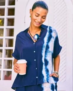 Faux Silk Tie-Dye Colorblock Top