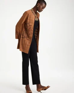 Faux Suede Cutwork Longline Jacket