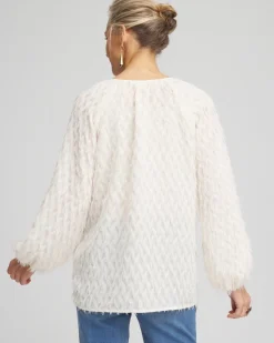 Feathered Pullover Peasant Blouse