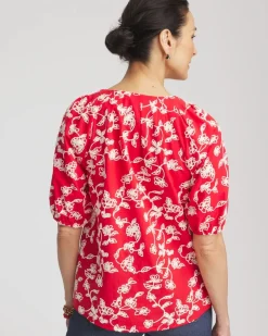 Floral Embroidered Cotton Peasant Blouse