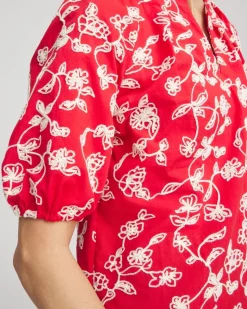 Floral Embroidered Cotton Peasant Blouse