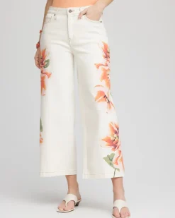 Floral High-Rise Wide-Leg Cropped Jeans