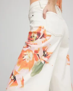 Floral High-Rise Wide-Leg Cropped Jeans