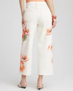 Floral High-Rise Wide-Leg Cropped Jeans