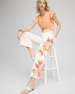 Floral High-Rise Wide-Leg Cropped Jeans