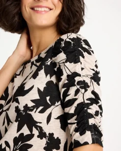 Flora Linen Ruched Sleeve Tee