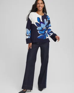 Floral Intarsia Crewneck Pullover