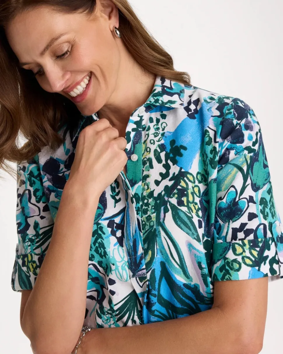Floral Linen-Cotton Popover Dress