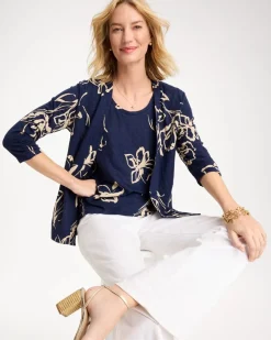 Floral Linen Open Front Cardigan