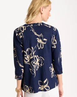 Floral Linen Open Front Cardigan