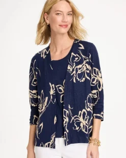 Floral Linen Open Front Cardigan