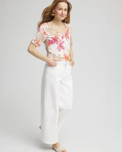 Floral Print Crochet-Trim Pullover Sweater