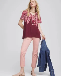 Floral Print Slub V-Neck Tee